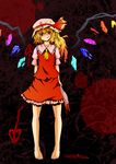  alternate_wings ascot bad_id bad_pixiv_id barefoot blonde_hair blood doseisan_(dosei-san) fang feet flandre_scarlet full_body hat highres laevatein red_eyes severed_limb side_ponytail smirk solo standing touhou wings 