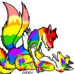 anal anal_penetration canine gay male multiple_tails penetration rainbow rainbow_cum rainbow_eyes tail wolf 