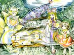  car chen gap gintama ground_vehicle hat justaway long_hair master_(4th) motor_vehicle multiple_girls sayonara_zetsubou_sensei short_hair touhou traditional_media watercolor_(medium) yakumo_ran yakumo_yukari 