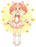  bad_id bad_pixiv_id bishoujo_senshi_sailor_moon boots chibi_usa choker color_connection cosplay cure_blossom cure_blossom_(cosplay) heart heartcatch_precure! kiro_taoru knee_boots long_hair magical_girl pigeon-toed pink pink_choker pink_hair precure red_eyes skirt solo twintails 