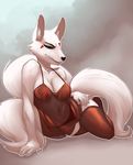  byyako camisole canine facial_markings faint female fox green_eyes legwear lingerie looking_at_viewer mammal markings multiple_tails nightgown panties solo stockings tail underwear 