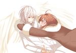  1girl accelerator ahoge brown_eyes brown_hair fur_collar gloves highres jacket last_order puniko red_eyes to_aru_majutsu_no_index white_hair wings 