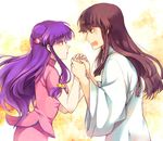  1girl black_eyes black_hair chinese_clothes hair_bun hibiki_(bagawa) holding_hands long_hair mousse no_eyewear purple_hair ranma_1/2 red_eyes shampoo_(ranma_1/2) 