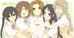  akiyama_mio black_eyes black_hair blonde_hair brown_eyes brown_hair closed_eyes eyebrows hair_ornament hairband hairclip hirasawa_yui hug k-on! karuha kotobuki_tsumugi long_hair multiple_girls nakano_azusa school_uniform short_hair smile sweater_vest tainaka_ritsu twintails 