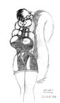  1997 dress female leather_dress mammal plain_background skunk solo white_background wolfkidd 