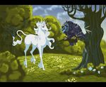  amalthea equine female feral grass hooves horns outside owl sighthoundlady the_last_unicorn trees unicorn 