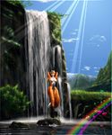  2009 blonde_hair breasts canine day female fox hair learwolf nude orange outside solo standing sweat tail vixen water waterfall 
