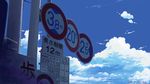  cloud isai_shizuka no_humans pole road_sign scenery sign sky still_life traffic_sign translation_request 
