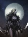  dark_elf drow dual_wield dual_wielding elf female hair lineage_2 looking_at_viewer solo standing sword thick_thighs unconvincing_armor unconvincing_armour unknown_artist weapon white_hair 