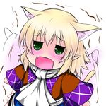  animal_ears blonde_hair blush cat_ears cat_tail chibi extra_ears fang green_eyes hoshizuki_(seigetsu) kemonomimi_mode mizuhashi_parsee puru-see scarf solo tail touhou trembling 