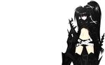  black_hair black_rock_shooter boots cape insane_black_rock_shooter kuroi_mato long_hair purple_eyes scar twintails weapon white 