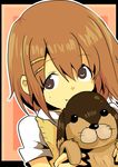  bad_id bad_pixiv_id bonobono brown_eyes brown_hair gaihan_umeboshi_mitchell hair_ornament hairclip hirasawa_yui holding k-on! solo 