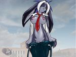  breasts cabbit female furball heterochromia necktie solo tie_clip undressing 