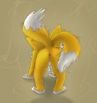  all_fours anus balls butt canine cum dmilesfox fox from_behind kitsune male miles_prower multiple_tails penis presenting raised_tail solo sonic_(series) tail yellow 