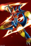  armor belt blue digimon flamedramon karabiner red_eyes solo tagme 