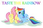  band-aid cute english_text equine female feral fluttershy_(mlp) friendship_is_magic gauze hair horse licking mammal multi-colored_hair my_little_pony pegasus pink_hair plain_background pony purple_eyes rainbow_dash_(mlp) rainbow_hair red_eyes sticking_plaster taste_the_rainbow text tongue white_background wings 