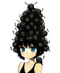  black_hair blue_eyes collarbone creature morina_nao on_head original short_hair solo teeth upper_body yami_shoujo 