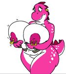  breasts chubby ear_piercing female huge_breasts mario_bros nintendo nipple_piercing nipples overweight piercing plain_background solo vdisco video_games white_background yoshi 