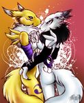  asphyxiation aurin aurinsusi breast_squish canine cat couple digimon feline female fox hug lesbian renamon 