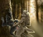  against_tree breasts canine claws couple cum female forest from_behind male penetration penis pussy rayndancer sex side_boob standing straight tree vaginal vaginal_penetration wolf 