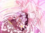  bamboo black_hair fan from_above houraisan_kaguya japanese_clothes komaruri long_hair paper_fan pink pink_eyes solo touhou very_long_hair water 