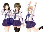  =_= adjusting_hair arms_up bag black_legwear blush braid closed_eyes flower hair_flower hair_ornament hair_over_shoulder hanasaku_iroha itou_kanae leg_up long_hair matsumae_ohana mizuki_(mizuki_ame) multiple_girls open_mouth oshimizu_nako school_bag school_uniform seiyuu_connection serafuku short_hair skirt skirt_flip smile sweatdrop thighhighs to_aru_kagaku_no_railgun to_aru_majutsu_no_index toyosaki_aki tsurugi_minko twin_braids 