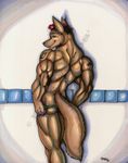  08 anthro back_turned biceps big_muscles bipedal brown_fur brown_skin butt canine dyed-hair fur green_bottomwear hair hart male mammal marker marker_(art) muscles panties panty_pull pose red-hair red_hair smile solo speedo standing swimsuit tail tattoo thong topless traditional_media underwear undressing wolf wolfgangcake yelllow-eyes yellow_eyes 