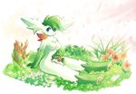  breasts female grass hindpaw looking_at_viewer mrsk pok&eacute;mon pok&eacute;morph shaymin sitting 