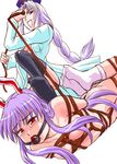  2girls animal_ears ball_gag bdsm bondage bound feet female femdom footwear gag hogtie multiple_girls nude purple_hair red_eyes reisen_udongein_inaba shibari socks tears touhou white_hair yagokoro_eirin yakogoro_eirin yuri 