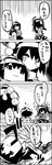  4koma comic greyscale hat highres himekaidou_hatate monochrome multiple_girls net phone shameimaru_aya short_twintails tani_takeshi tokin_hat touhou translated twintails wings yukkuri_shiteitte_ne 