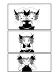  3koma animal_ears cat_ears chen comic fangs greyscale monochrome paw_pose silent_comic solo touhou trembling warugaki_(sk-ii) 