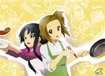  akiyama_mio bad_id bad_pixiv_id black_hair brown_hair chopsticks dish highres k-on! long_hair multiple_girls pot short_hair suan_ringo tainaka_ritsu 