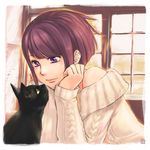  black_cat cat copyright_request iori_tabasa lowres purple_eyes purple_hair short_hair solo 