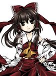  ascot bad_id bad_pixiv_id boritsuki bow brown_eyes brown_hair detached_sleeves hair_bow hair_ornament hakurei_reimu long_hair smile solo touhou 