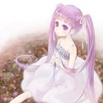  alternate_costume bow dress flower grass long_hair ma_na_roo pale_skin purple_eyes purple_hair ribbon sitting solo sophie_(tales) tales_of_(series) tales_of_graces twintails 