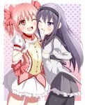  akemi_homura amatsuki_hotaru bad_id bad_pixiv_id black_legwear blush dress hairband highres kaname_madoka long_hair mahou_shoujo_madoka_magica multiple_girls open_mouth pantyhose pink_eyes pink_hair purple_eyes purple_hair saliva twintails yuri 