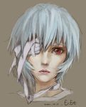  ayanami_rei bad_id bad_pixiv_id bandage_over_one_eye bandages blue_hair eyes face lips neon_genesis_evangelion nose pink_eyes realistic shanpao short_hair simple_background solo 