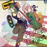  bad_id bad_pixiv_id baseball_bat baseball_cap bonnet bubble_blowing chewing_gum dual_persona fingerless_gloves gloves goggles goggles_on_head green_eyes green_hair gumi hat kayabuki multiple_girls panda_hero_(vocaloid) pantyhose pink_hair red_eyes short_hair vocaloid 