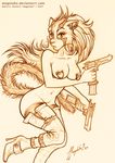  boots bottomless feline female gun magolobo mario_a._romero panther piercing solo topless weapon 