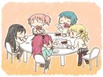  akemi_homura bad_id bad_pixiv_id blush cake chair chibi closed_eyes cup drill_hair drinking food fork kaname_madoka kyubey long_hair mahou_shoujo_madoka_magica miki_sayaka mitakihara_school_uniform multiple_girls nyontase open_mouth pantyhose parody plate pleated_skirt sakura_kyouko school_uniform short_twintails sitting skirt slice_of_cake smile style_parody table teacup tomoe_mami twintails wide_face ||_|| 