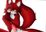  blush bracelet canine cute fox jewelry log_(artist) looking_at_viewer male orange_eyes penis precum red sitting solo tail 