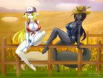  black black_hair blonde_hair breasts canine couple daisy_dukes farm female green_eyes hair hat jessica_elwood midriff mira skimpy straw_hat tail wheat white yellow_eyes 