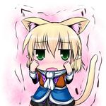  animal_ears blonde_hair cat_ears cat_tail chibi extra_ears fang green_eyes hoshizuki_(seigetsu) kemonomimi_mode mizuhashi_parsee open_mouth puru-see scarf solo tail touhou trembling 