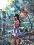  black_eyes black_hair dress flower gears kabaji long_hair oil_painting_(medium) original sandals shoes solo traditional_media 