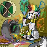  black_markings blue_eyes bracelet cauldron cutie_mark ear_piercing earring equine female feral friendship_is_magic hair horse jewelry john_joseco mammal markings mask multi-colored_hair my_little_pony necklace oops piercing pony pot rainbow rainbow_hair solo zebra zecora_(mlp) 