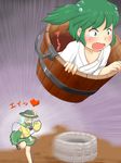  blouse blush bow bucket closed_eyes eyeball fang green_eyes green_hair hair_bobbles hair_ornament hat hat_bow heart in_bucket in_container kisume komeiji_koishi multiple_girls nishishi open_mouth scared short_hair skirt smile tears third_eye throwing touhou translation_request two_side_up well 