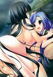  absurdres arikawa_satoru black_hair blue_hair breasts dutch_angle girl_on_top hair_flowing_over highres hoshizora_e_kakaru_hashi long_hair medium_breasts multiple_girls nipples nude toudou_kasane towel very_long_hair yorozu_senka yuri 