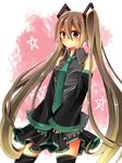  brown_eyes brown_hair cosplay detached_sleeves hair_ribbon hatsune_miku hatsune_miku_(cosplay) long_hair momokumahorse necktie ribbon skirt sleeves_past_wrists solo starry_sky_(game) thighhighs twintails vocaloid yahisa_tsukiko zettai_ryouiki 