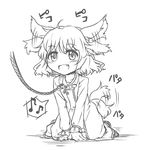  all_fours animal_ears blush collar ear_wiggle fang greyscale kasodani_kyouko kneeling leash monochrome musical_note open_mouth pet_play smile solo tail tail_wagging tec touhou 