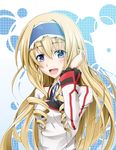  blonde_hair blue_eyes blue_hairband blush cecilia_alcott curly_hair drill_hair face flask_(pandora) hairband highres infinite_stratos long_hair open_mouth ribbon school_uniform smile solo very_long_hair 